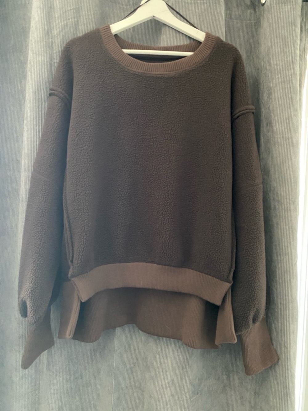 Free People Plush Fleece Oversized Crewneck Sweater in Walnut